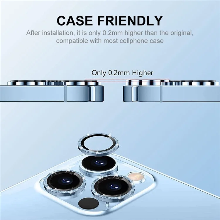 ENKAY HAT PRINCE For iPhone 14 Pro / 14 Pro Max 1 Set Camera Lens Protector Glitter Decor Tempered Glass Aluminum Alloy Film - Blue