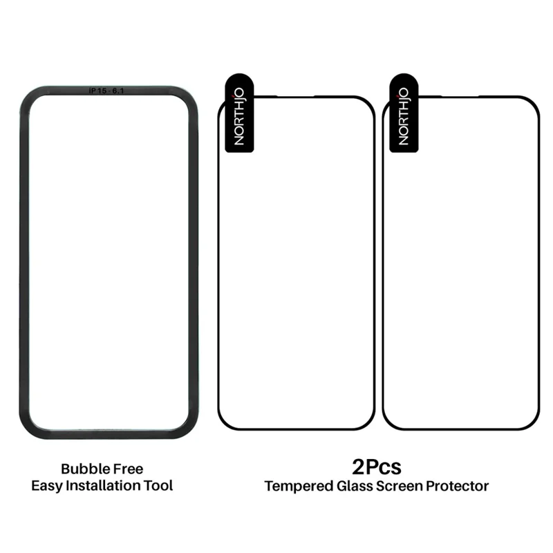 NORTHJO 2Pcs A+ For iPhone 15 Screen Protector 0.3mm High Aluminum-Silicon Glass Film with Alignment Frame
