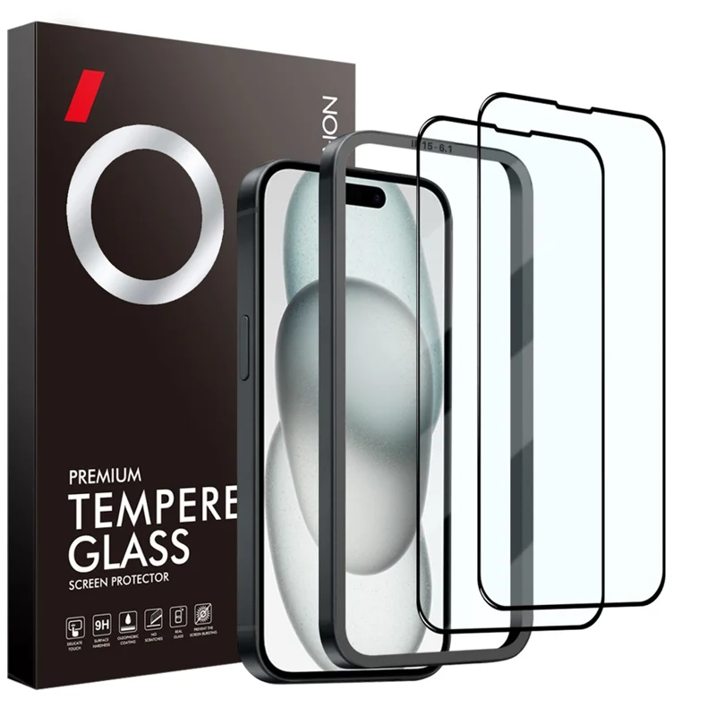 NORTHJO 2Pcs A+ For iPhone 15 Screen Protector 0.3mm High Aluminum-Silicon Glass Film with Alignment Frame