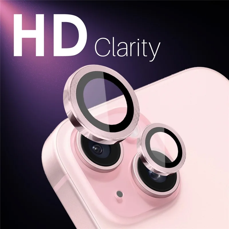 NORTHJO 3 Sets für iPhone 15 / 15 Plus / 14 / 14 Plus Tempered Glass Lens Protector CD Veins Metal Ring Lens Film - Pink
