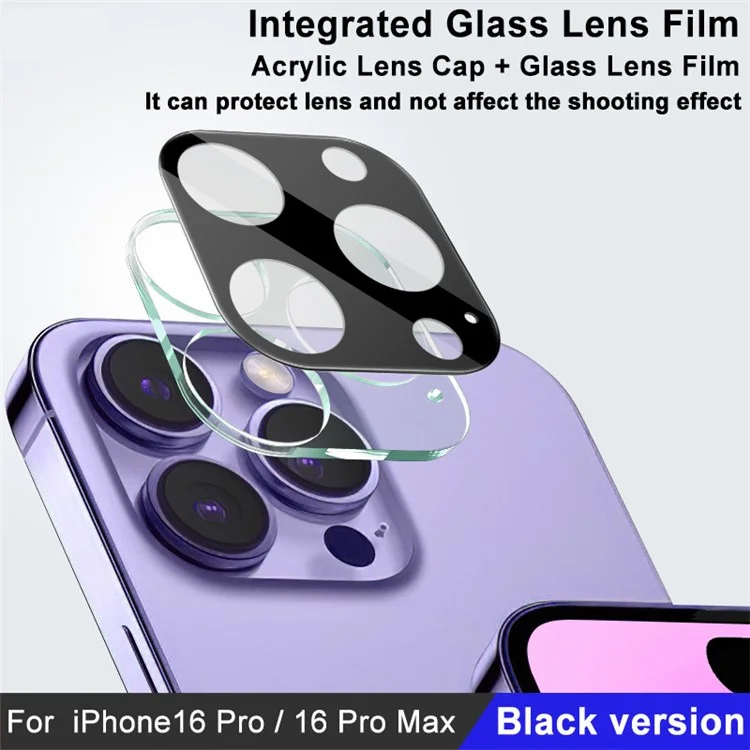 IMAK For iPhone 16 Pro / 16 Pro Max Vidro Temperado Protetor de Lente da Câmera + Tampa da Lente Acrílica (Versão Preta)
