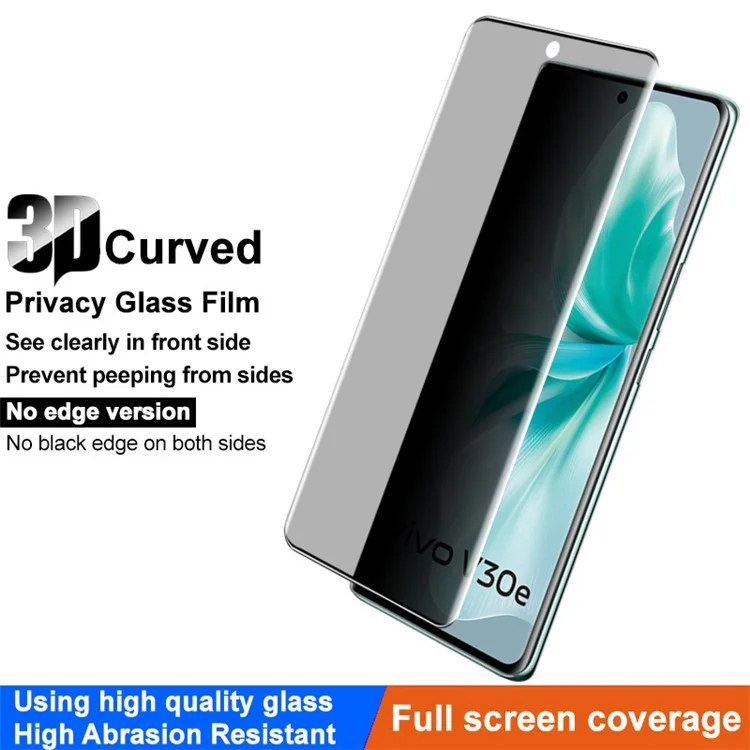 IMAK para vivo V30e 5G Protector de pantalla de privacidad Película de vidrio templado curva 3D (sin versión de borde)