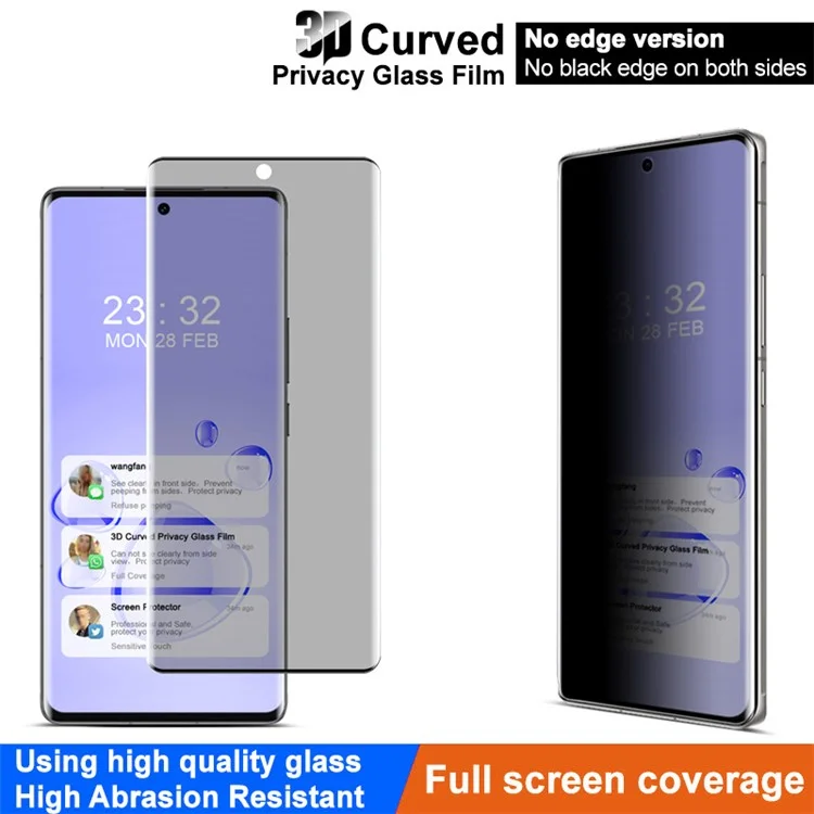 IMAK Per vivo X100 Ultra 5G / Y200 (India) 5G Protezione dello schermo privacy 3D Curved Tempered Glass Film (No Edge Version)