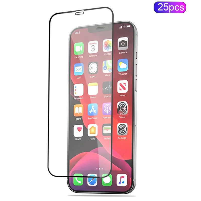 MOCOLO 25Pcs For iPhone 12 Pro Max Full Screen Protector Silk Printing Tempered Glass Film, Black