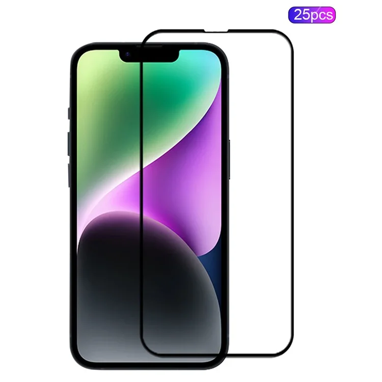MOCOLO 25Pcs For iPhone 14 Plus Screen Protector Silk Printing Tempered Glass Full Cover Film - Black