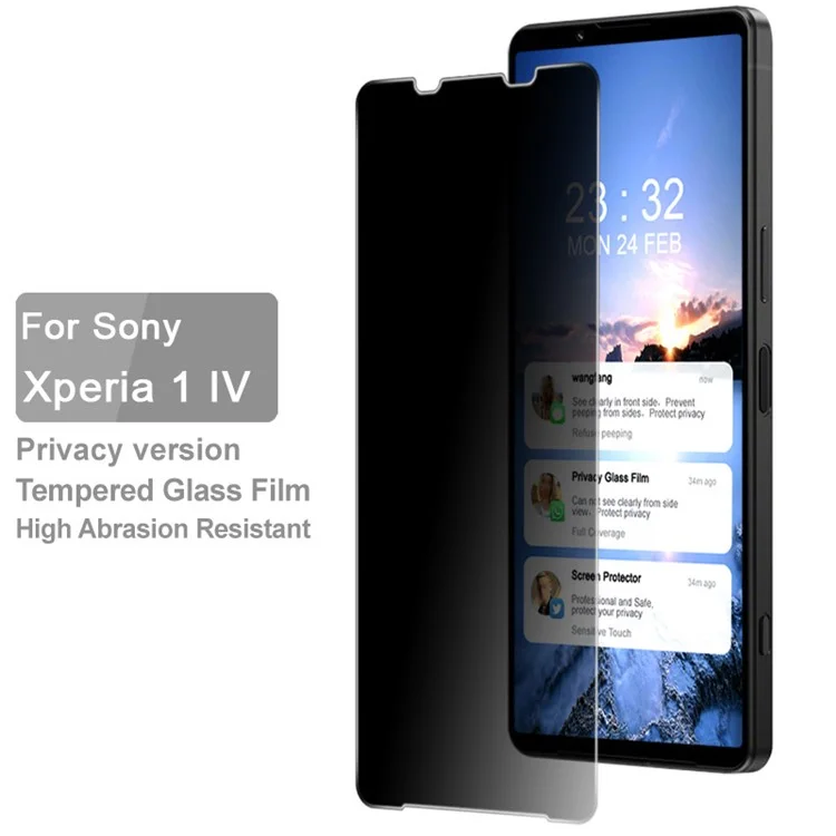 IMAK para Sony Xperia 1 IV 5G Cobertura Completa 9H Toque Sensível Anti-espião Filme de Vidro Temperado Transparente AGC