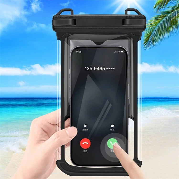 IPX8 Waterproof Case for 7.7-inch Phone Touch Screen Floating Phone Bag for Swimming Drifting - Black
