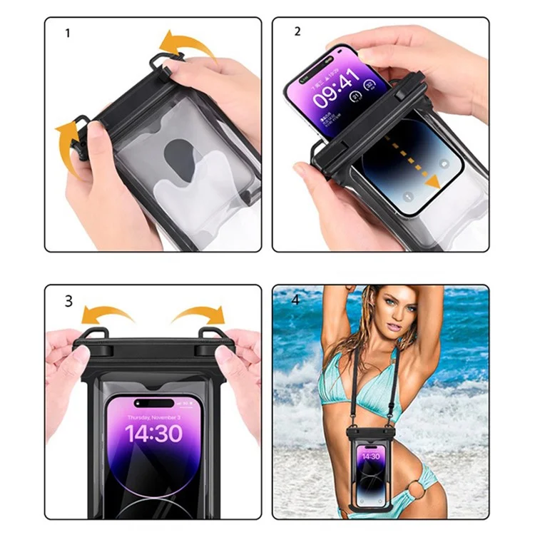 IPX8 Waterproof Case for 7.7-inch Phone Touch Screen Floating Phone Bag for Swimming Drifting - Black
