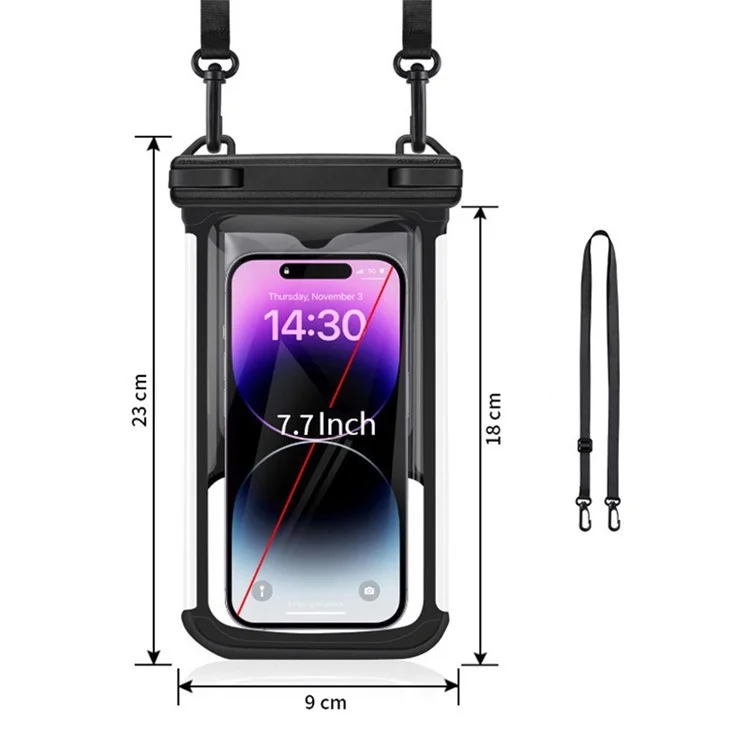 IPX8 Waterproof Case for 7.7-inch Phone Touch Screen Floating Phone Bag for Swimming Drifting - Black