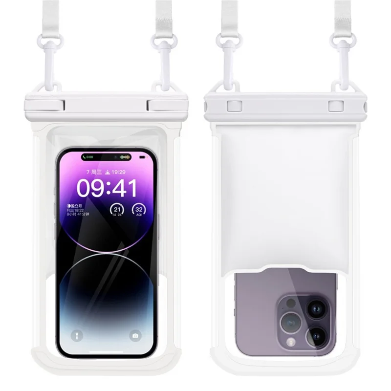 IPX8 Waterproof Case for 7.7-inch Phone Touch Screen Floating Phone Bag for Swimming Drifting - White