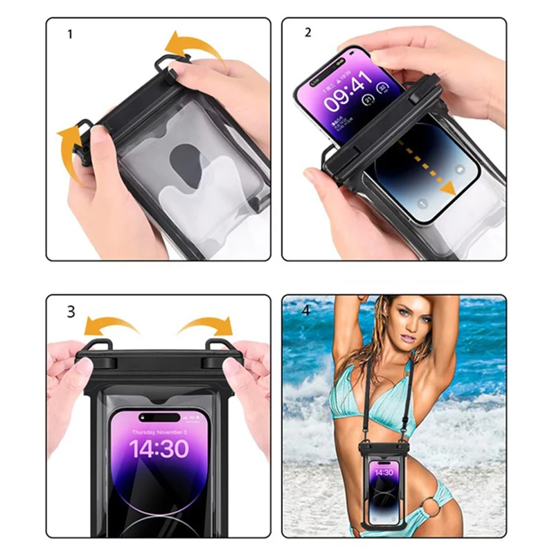 IPX8 Waterproof Case for 7.7-inch Phone Touch Screen Floating Phone Bag for Swimming Drifting - White