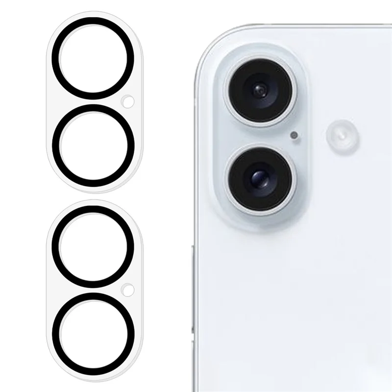 2Pcs for iPhone 16 / 16 Plus Camera Lens Protector Silk Printing 3D Arc Edge Tempered Glass Film
