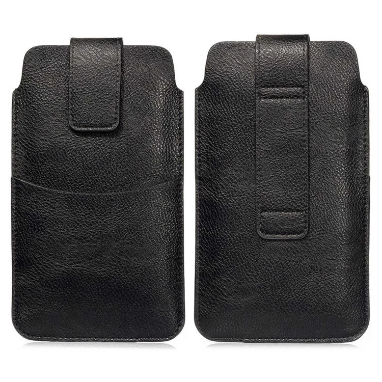 PU Leather Waist Bag with Card Slot Litchi Texture Belt Phone Case Vertical Waist Phone Pouch for Men (Size: XL) - Black