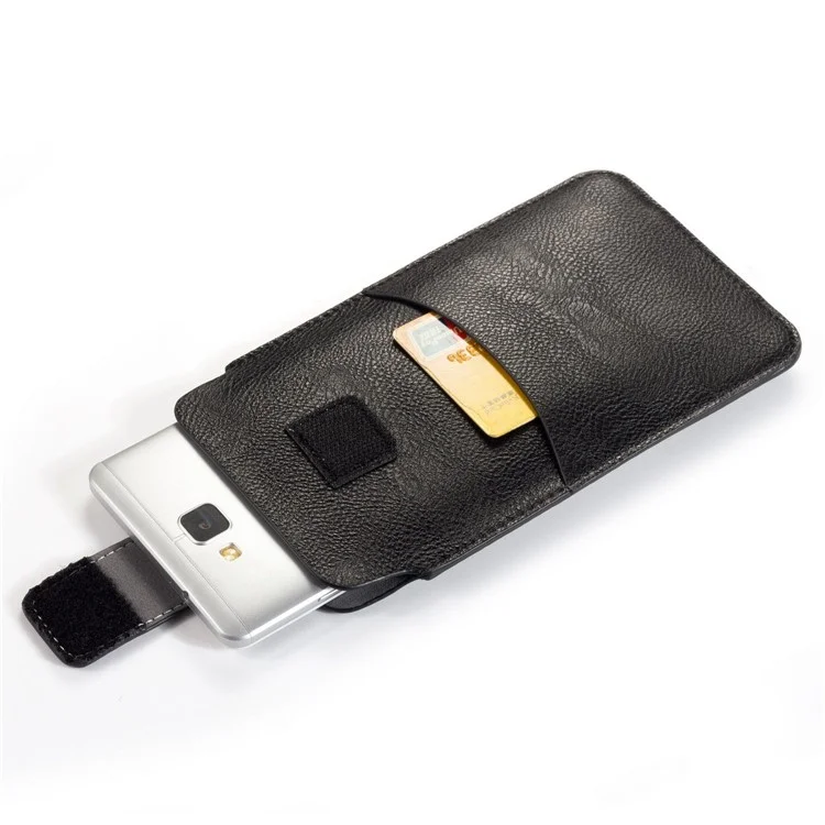 PU Leather Waist Bag with Card Slot Litchi Texture Belt Phone Case Vertical Waist Phone Pouch for Men (Size: XL) - Black