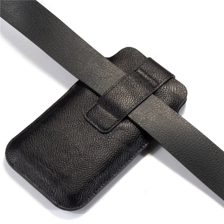 PU Leather Waist Bag with Card Slot Litchi Texture Belt Phone Case Vertical Waist Phone Pouch for Men (Size: XL) - Black