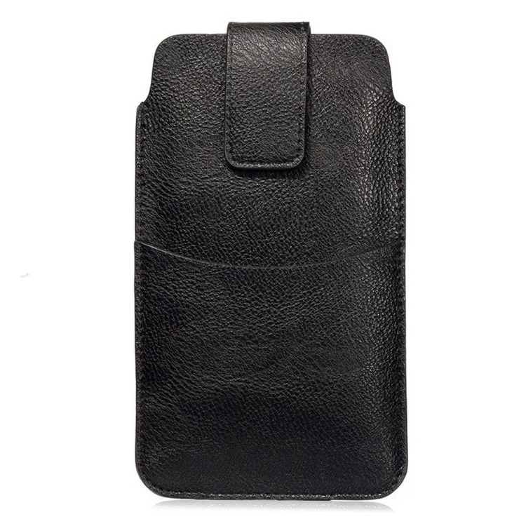 PU Leather Waist Bag with Card Slot Litchi Texture Belt Phone Case Vertical Waist Phone Pouch for Men (Size: XL) - Black