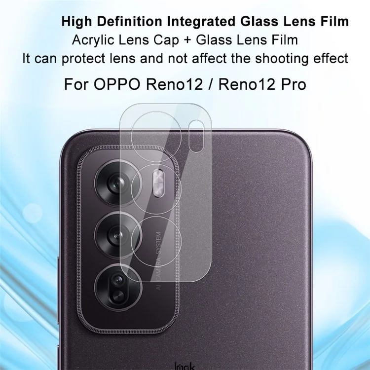 IMAK Para Oppo Reno12 5G (Global) / Reno12 Pro 5G (Global) Filme da Lente da Câmera + Tampa da Lente Acrílica