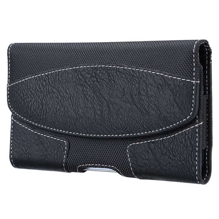 Horizontal Waist Pouch for Mobile Phones Split Leather Waist Pack Universal Belt Phone Pouch (Size: XXL) - Black