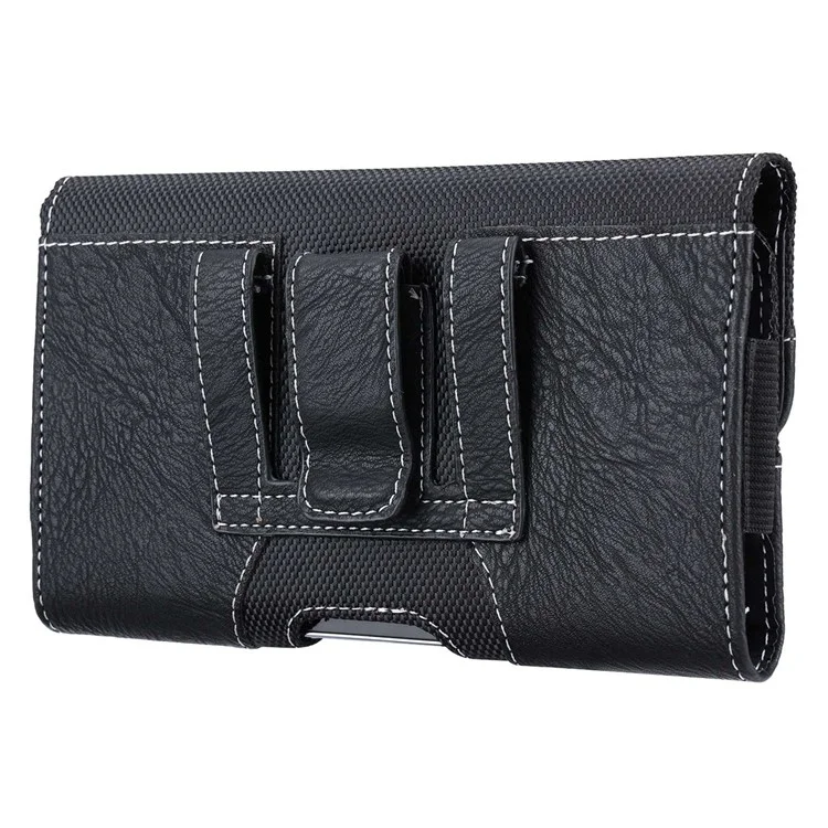 Horizontal Waist Pouch for Mobile Phones Split Leather Waist Pack Universal Belt Phone Pouch (Size: XXL) - Black