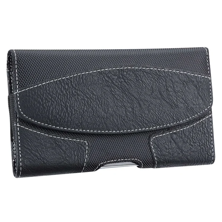 Horizontal Waist Pouch for Mobile Phones Split Leather Waist Pack Universal Belt Phone Pouch (Size: XXL) - Black