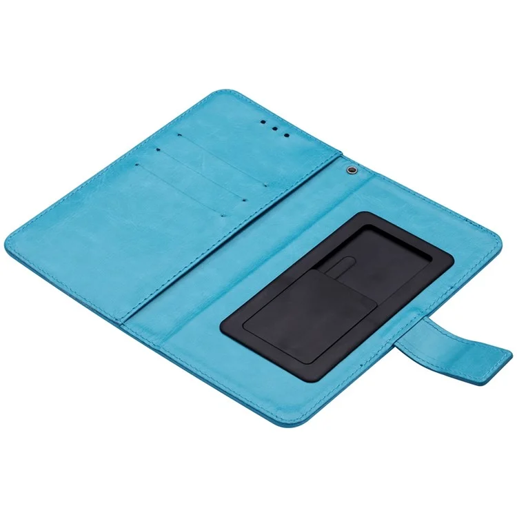 Universal Crazy Horse Texture PU Leather Wallet Case Magnetic Clasp Adhesive Sliding Plate Phone Cover, 17.5x15.5x2cm - Sky Blue