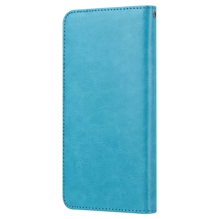 Universal Crazy Horse Texture PU Leather Wallet Case Magnetic Clasp Adhesive Sliding Plate Phone Cover, 17.5x15.5x2cm - Sky Blue
