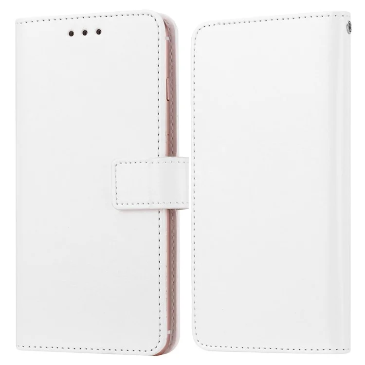 Universal Crazy Horse Texture PU Leather Wallet Case Magnetic Clasp Adhesive Sliding Plate Phone Cover, 17.5x15.5x2cm - White