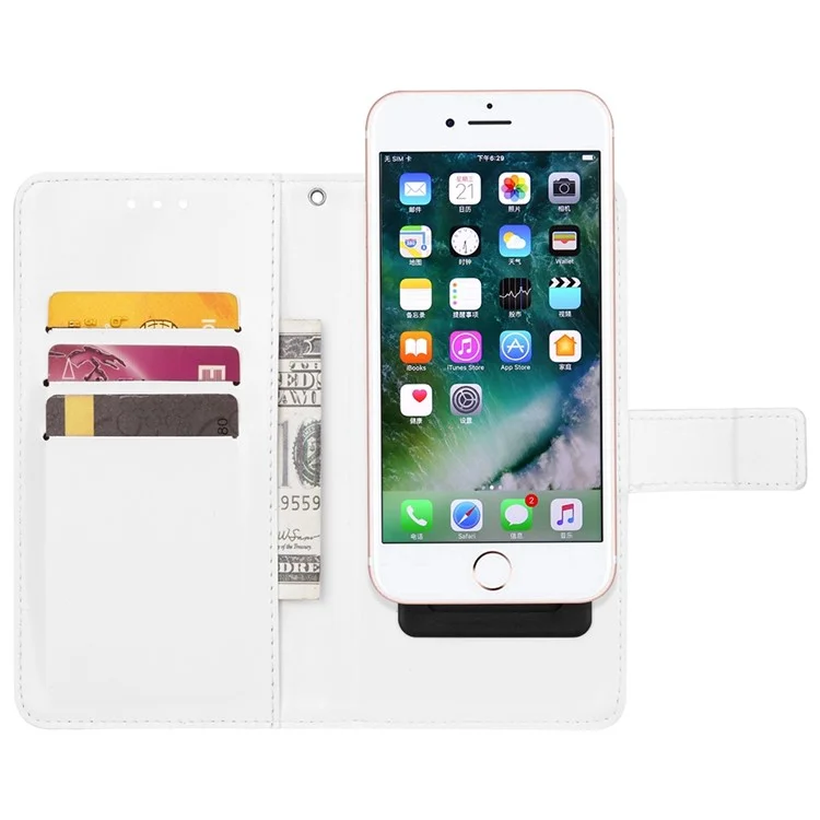 Universal Crazy Horse Texture PU Leather Wallet Case Magnetic Clasp Adhesive Sliding Plate Phone Cover, 17.5x15.5x2cm - White
