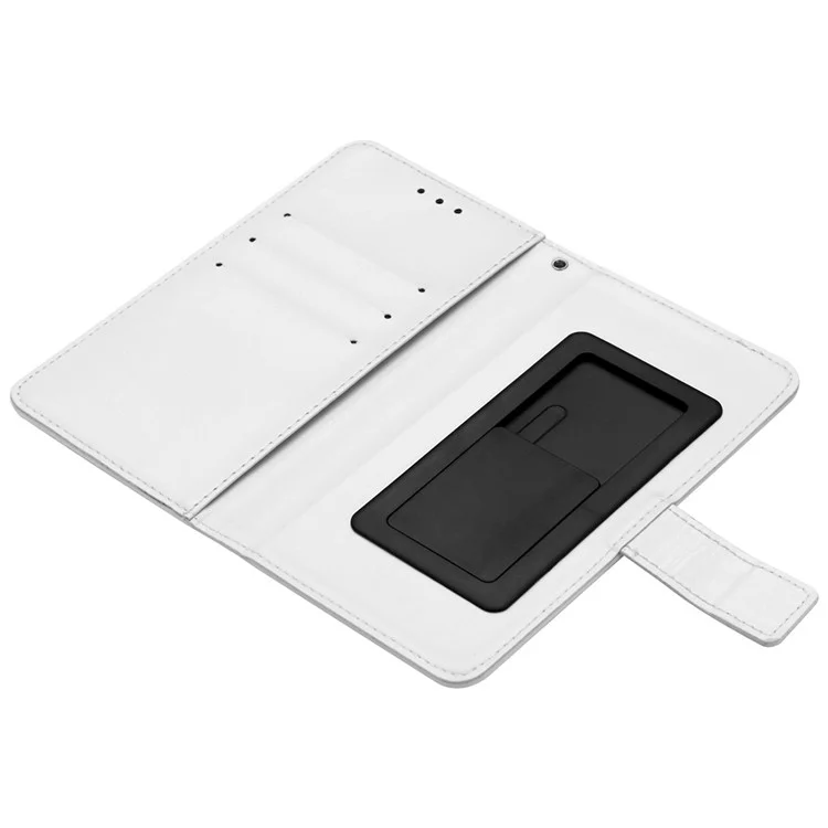 Universal Crazy Horse Texture PU Leather Wallet Case Magnetic Clasp Adhesive Sliding Plate Phone Cover, 17.5x15.5x2cm - White