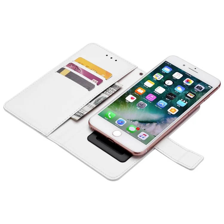 Universal Crazy Horse Texture PU Leather Wallet Case Magnetic Clasp Adhesive Sliding Plate Phone Cover, 17.5x15.5x2cm - White