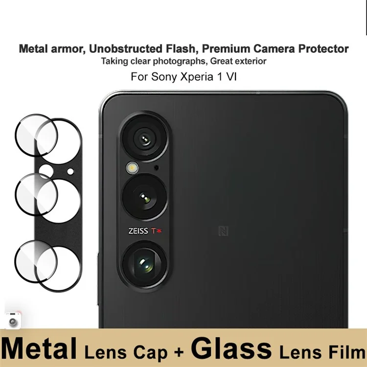IMAK For Sony Xperia 1 VI Camera Lens Protector Metal+Tempered Glass Lens Film - Black