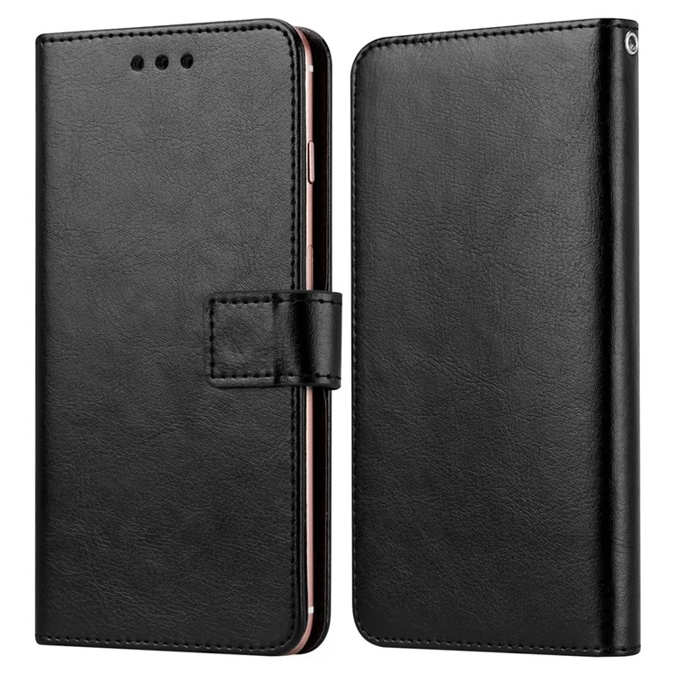Crazy Horse Texture Universal Adesivo Deslizante Placa Telefone Caso PU Couro Carteira Função Folio Flip Cover, 18x16x2cm - Preto