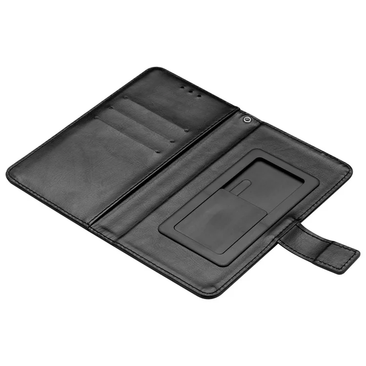 Crazy Horse Texture Universal Adesivo Deslizante Placa Telefone Caso PU Couro Carteira Função Folio Flip Cover, 18x16x2cm - Preto