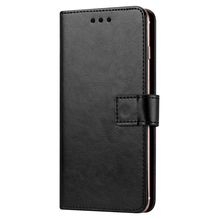 Crazy Horse Texture Universal Adesivo Deslizante Placa Telefone Caso PU Couro Carteira Função Folio Flip Cover, 18x16x2cm - Preto