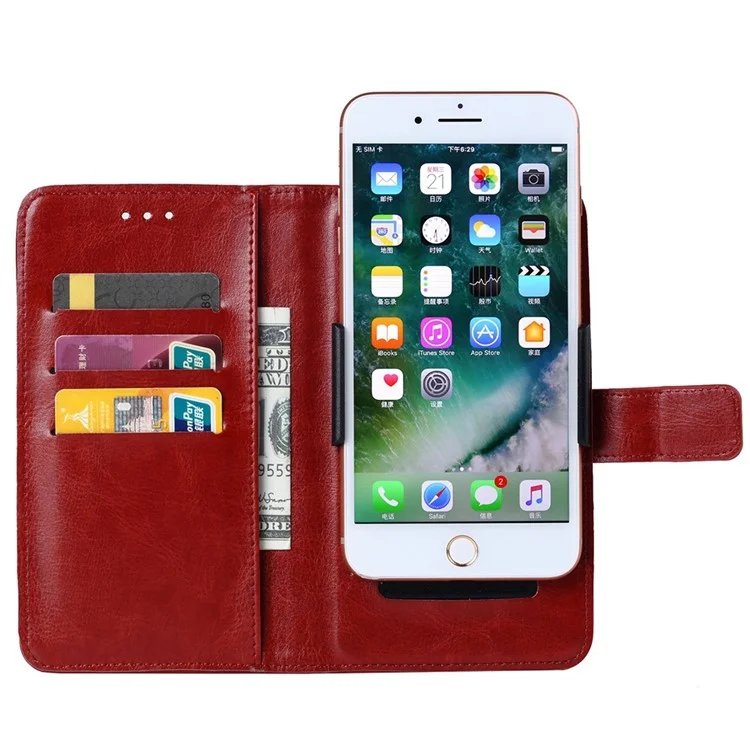 Universal Leather Case for 5.8 - 6.7 inch Phone, Inner Clamp Clip Design Wallet Anti-scratch Cellphone Cover, Size XXL: 19.5x17cm - Brown