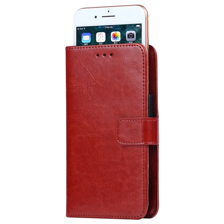 Universal Leather Case for 5.8 - 6.7 inch Phone, Inner Clamp Clip Design Wallet Anti-scratch Cellphone Cover, Size XXL: 19.5x17cm - Brown