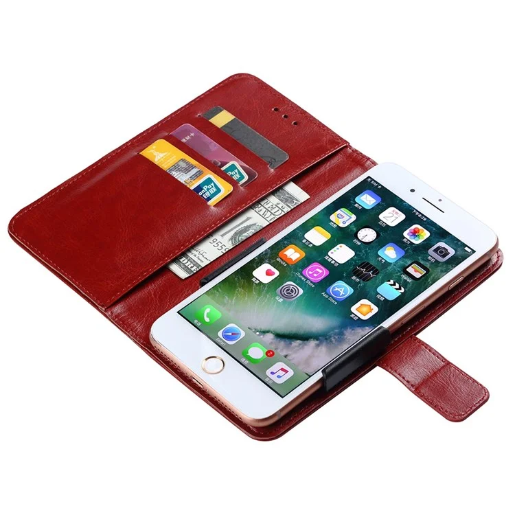 Universal Leather Case for 5.8 - 6.7 inch Phone, Inner Clamp Clip Design Wallet Anti-scratch Cellphone Cover, Size XXL: 19.5x17cm - Brown
