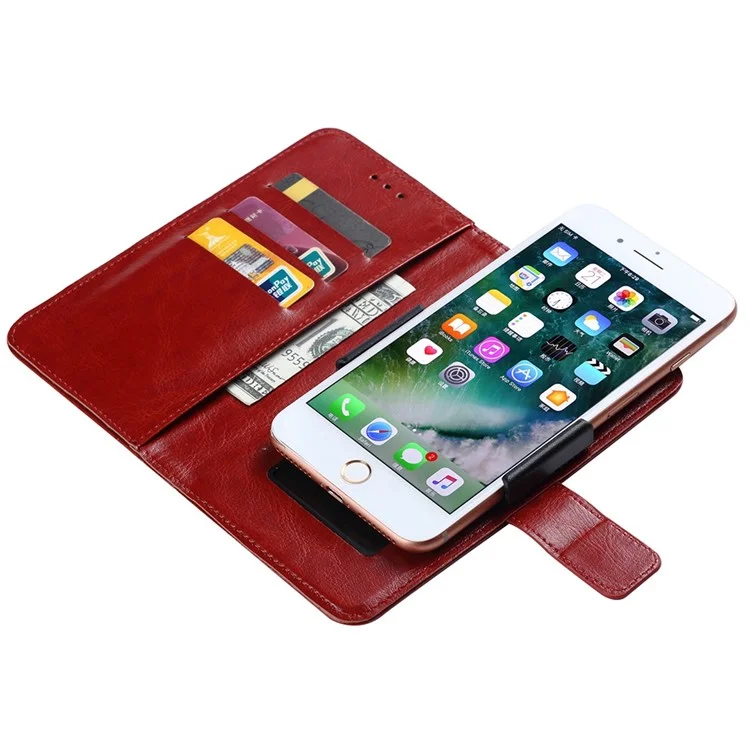 Universal Leather Case for 5.8 - 6.7 inch Phone, Inner Clamp Clip Design Wallet Anti-scratch Cellphone Cover, Size XXL: 19.5x17cm - Brown