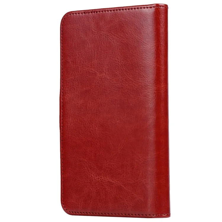 Universal Leather Case for 5.8 - 6.7 inch Phone, Inner Clamp Clip Design Wallet Anti-scratch Cellphone Cover, Size XXL: 19.5x17cm - Brown