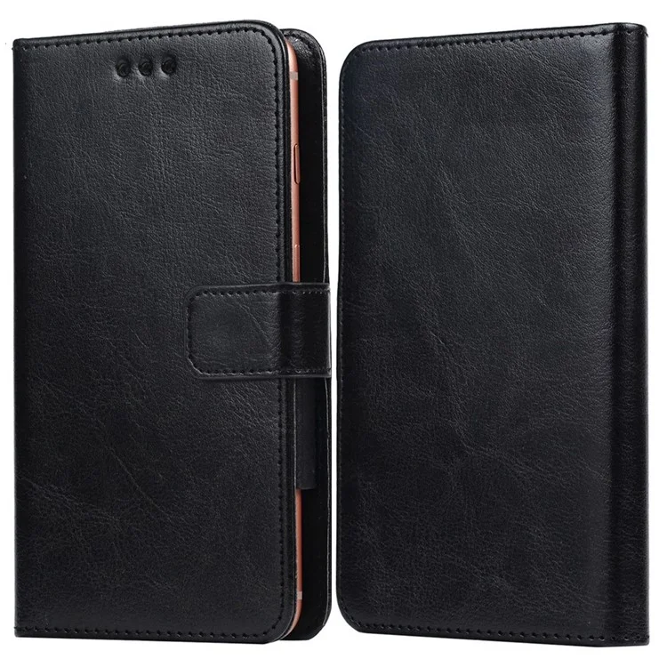 Inner Pushing Clamp Phone Case for 4.9 - 5.3 inch Phone, PU Leather Folio Flip Wallet Magnetic Clasp Cover, Size L: 18.5x15cm - Black