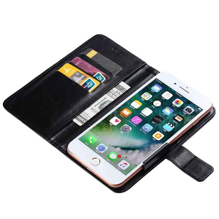 Inner Pushing Clamp Phone Case for 4.9 - 5.3 inch Phone, PU Leather Folio Flip Wallet Magnetic Clasp Cover, Size L: 18.5x15cm - Black