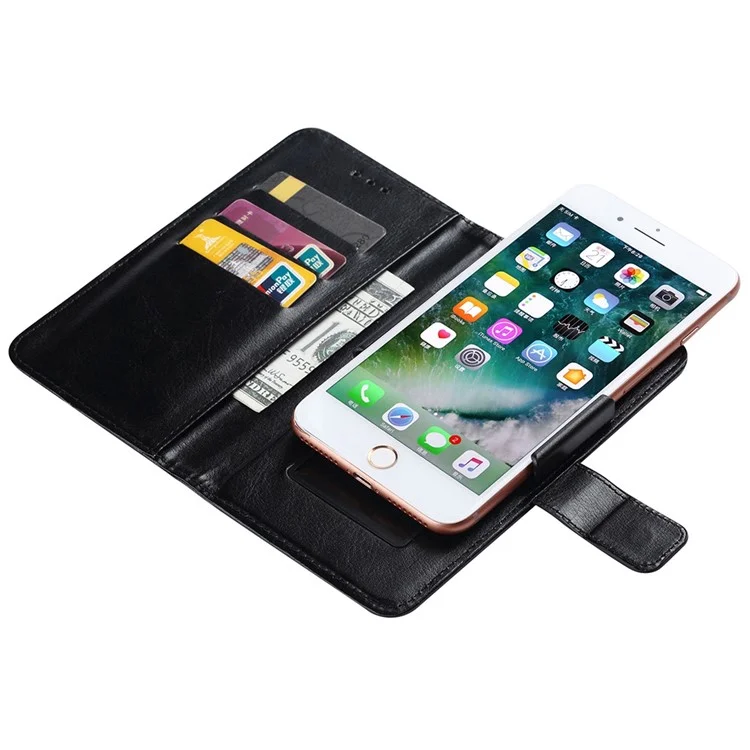 Inner Pushing Clamp Phone Case for 4.9 - 5.3 inch Phone, PU Leather Folio Flip Wallet Magnetic Clasp Cover, Size L: 18.5x15cm - Black