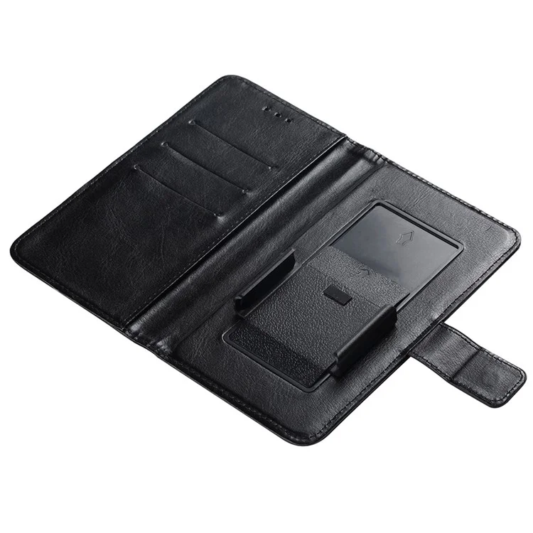 Inner Pushing Clamp Phone Case for 4.9 - 5.3 inch Phone, PU Leather Folio Flip Wallet Magnetic Clasp Cover, Size L: 18.5x15cm - Black
