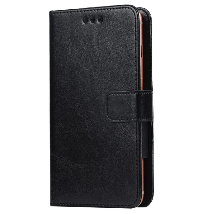 Inner Pushing Clamp Phone Case for 4.9 - 5.3 inch Phone, PU Leather Folio Flip Wallet Magnetic Clasp Cover, Size L: 18.5x15cm - Black