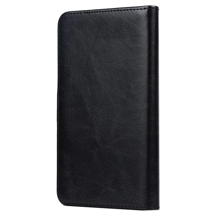 Inner Pushing Clamp Phone Case for 4.9 - 5.3 inch Phone, PU Leather Folio Flip Wallet Magnetic Clasp Cover, Size L: 18.5x15cm - Black