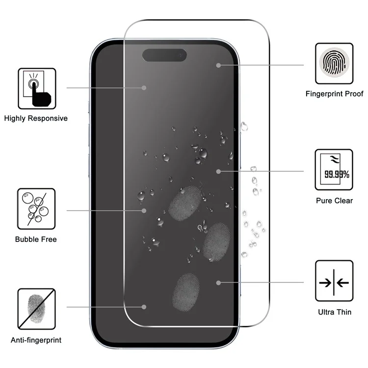 Защитное стекло для экрана iPhone 16, 2.5D, с закругленными краями, HD, прозрачное