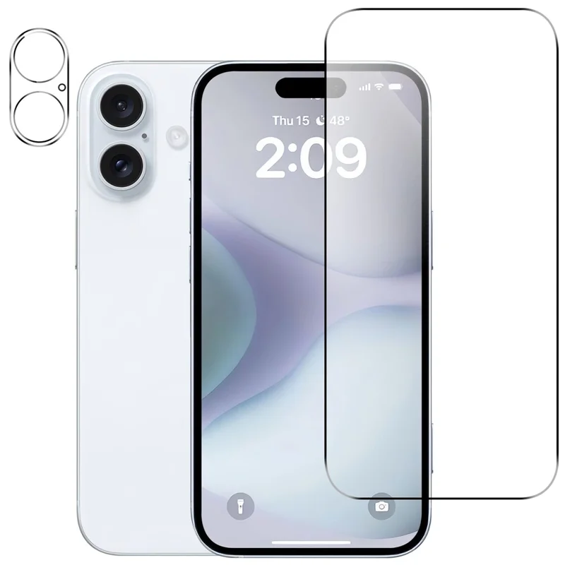 لـ iPhone 16 Plus واقي شاشة من الزجاج المقوى المضاد للانفجار بصلابة 9H + واقي عدسة الكاميرا