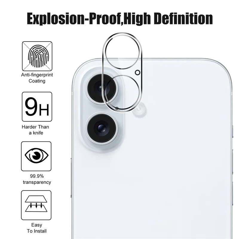 لـ iPhone 16 Plus واقي شاشة من الزجاج المقوى المضاد للانفجار بصلابة 9H + واقي عدسة الكاميرا