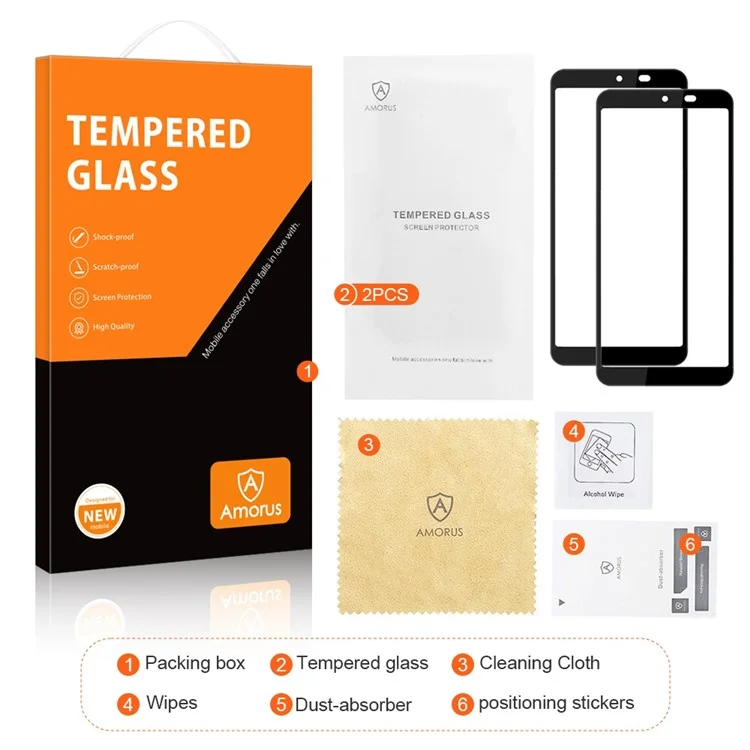 AMORUS 2Pcs  /  Set For Samsung Galaxy Xcover 5 Full Glue HD Anti-oil Tempered Glass Secondary Hardening Silk Printing Full Screen Protector - Black