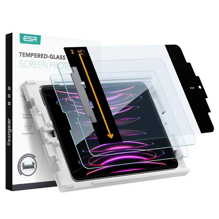ESR 2Pcs for iPad Pro 12.9 (2018) / (2020) / (2021) / (2022) Screen Protector Tempered Glass Film with Alignment Tray